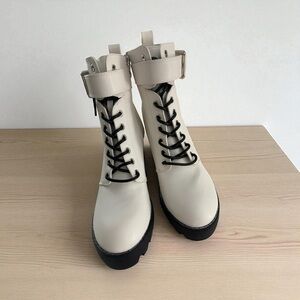 Elegant Cream Lace-Up Combat Boots